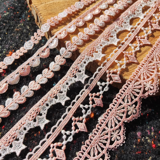 Narrow Pink and White Iridescent Lace Trim -Per yard -For Dressmaking, Doll Clothes, Sewing