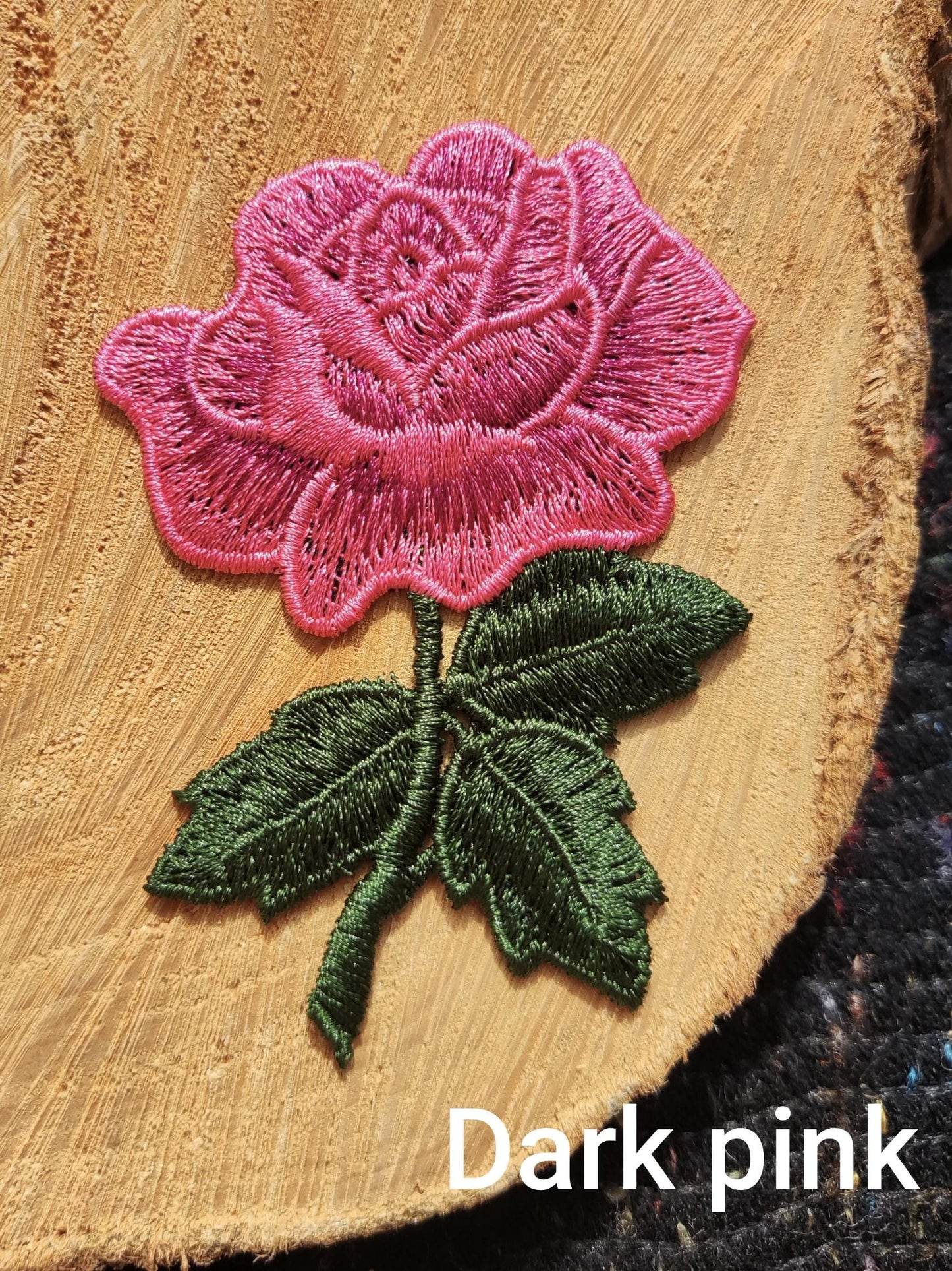 Stemmed Rose Embroidered Sew On Applique Patch- Flower Motif For Jacket DIY, Jeans Decoration, Soft Furnishing