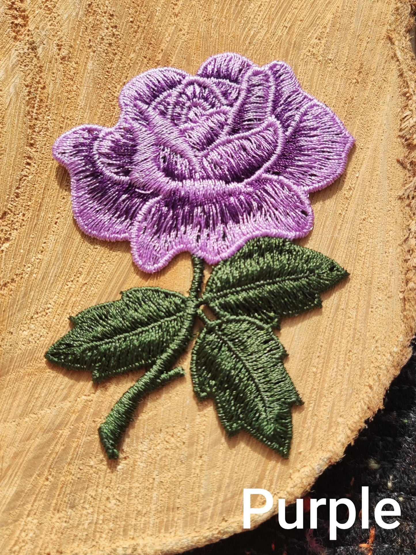Stemmed Rose Embroidered Sew On Applique Patch- Flower Motif For Jacket DIY, Jeans Decoration, Soft Furnishing