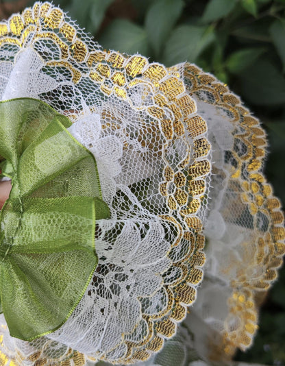 Retro Organza Ruffle Rococo Trim with Gold Edge Lace - Per Yard -6cm Width- Costume DIY, Doll Clothes, Sewing, Dressmaking