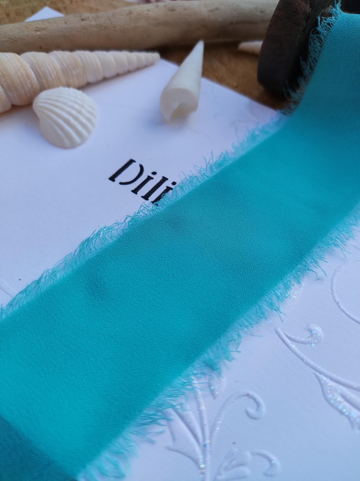 Turquoise Hand torn Fray Edge Chiffon Ribbon- 38 or 50mm width