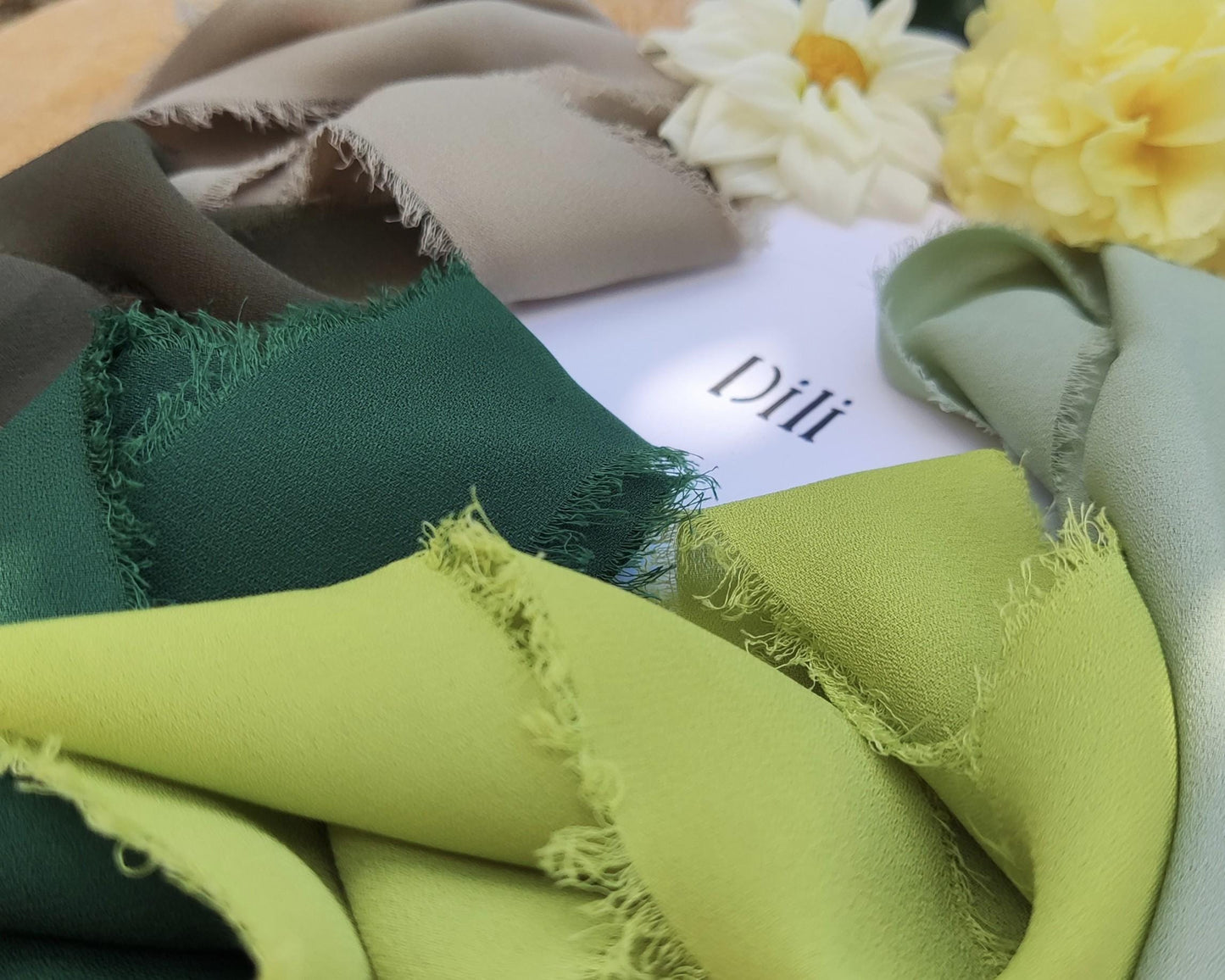 Green Luxury Hand torn Fraye Edge Chiffon Ribbon -38 or 50mm Width