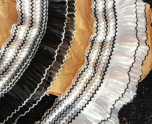Modern Ruffle Pleated Chiffon Trim: By the Yard -10cm Wide Layered Elastic Border