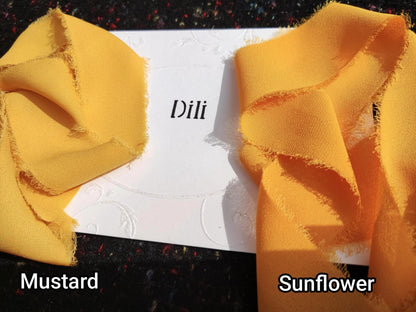 Yellow Orange Hand torn Fray Edge Chiffon Ribbon -38 or 50mm width