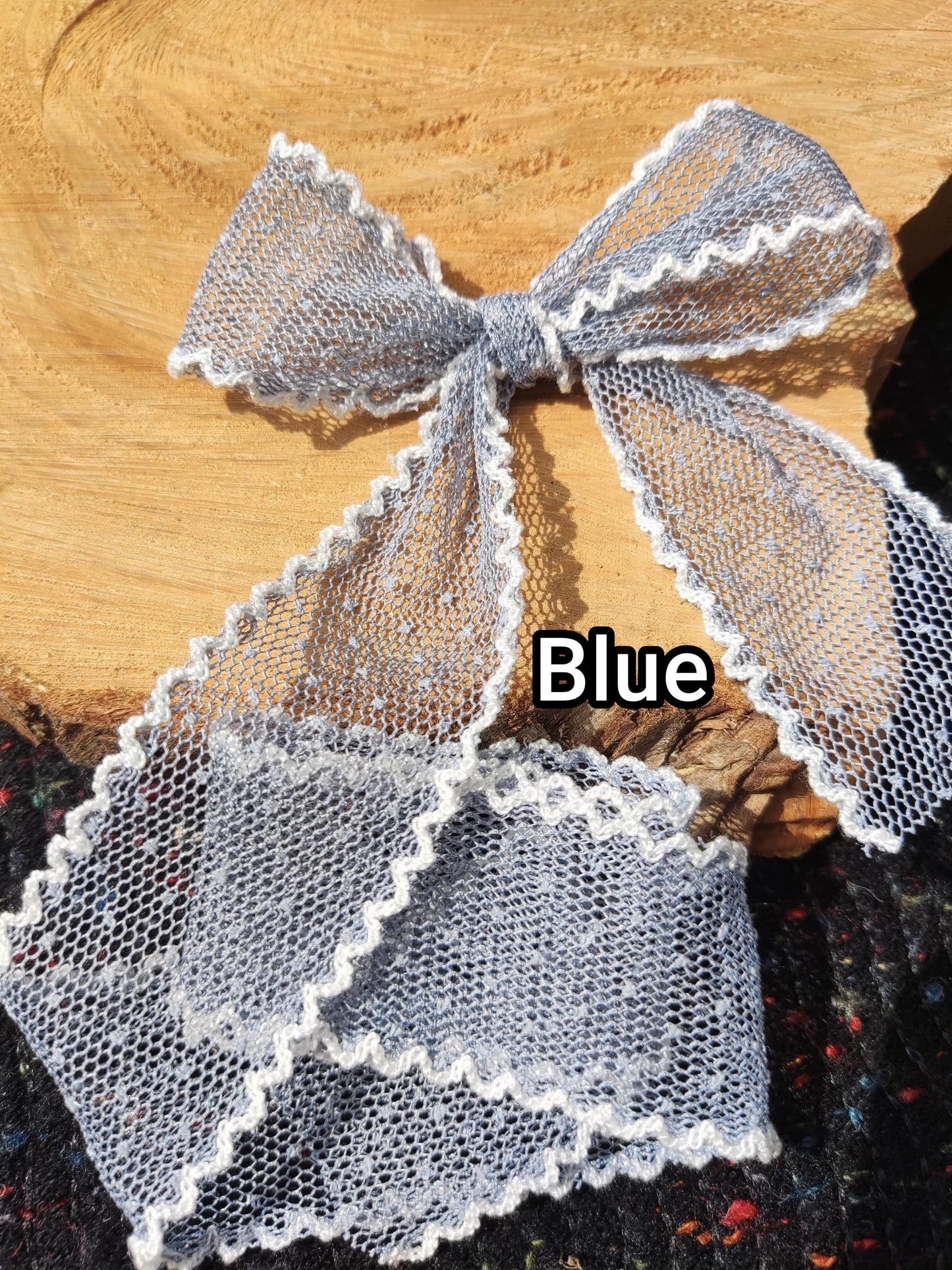 Dotty Pastel Mesh Ribbon with White Scallop Edge - 3.5cm Width Soft Spotty Trim for Doll Clothes, Hairbow, Dressmaking