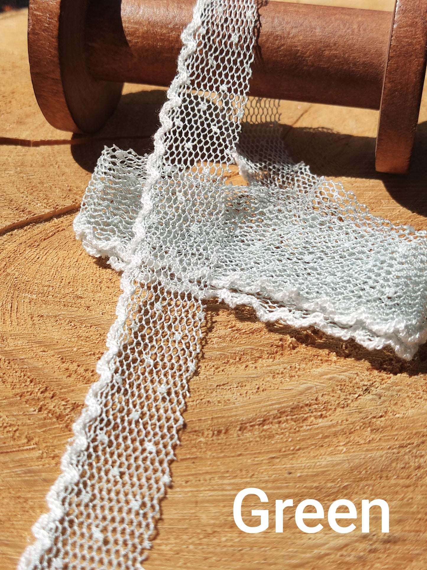 Single Scallop Edge Dotty Pastel Mesh Ribbon - 2cm Width Soft Spotty Trim for Doll Clothes, Hairbow, Dressmaking