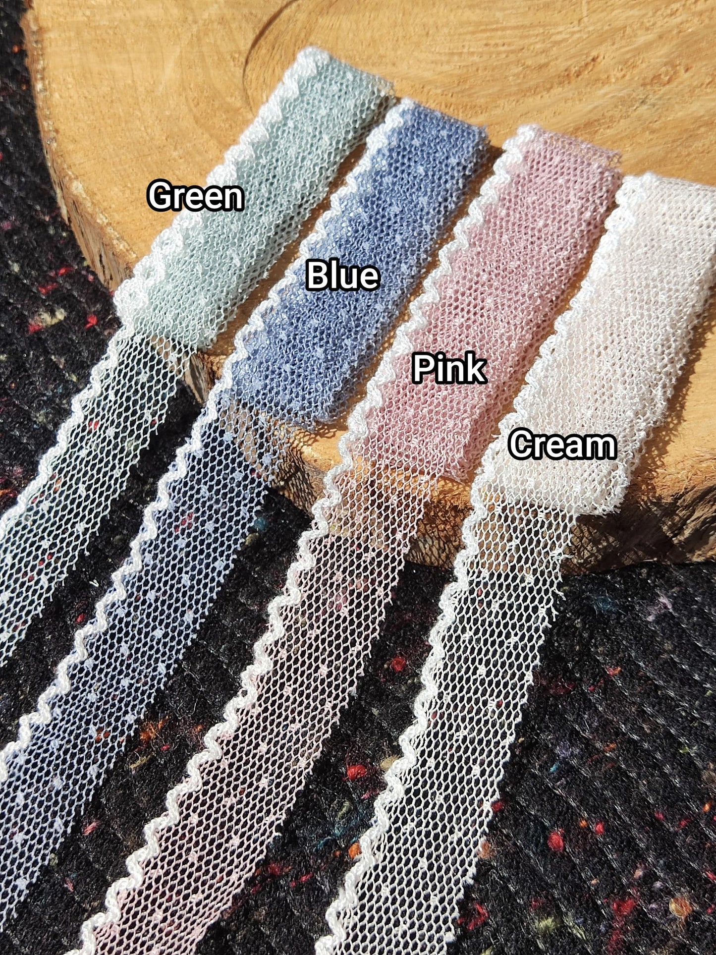 Single Scallop Edge Dotty Pastel Mesh Ribbon - 2cm Width Soft Spotty Trim for Doll Clothes, Hairbow, Dressmaking