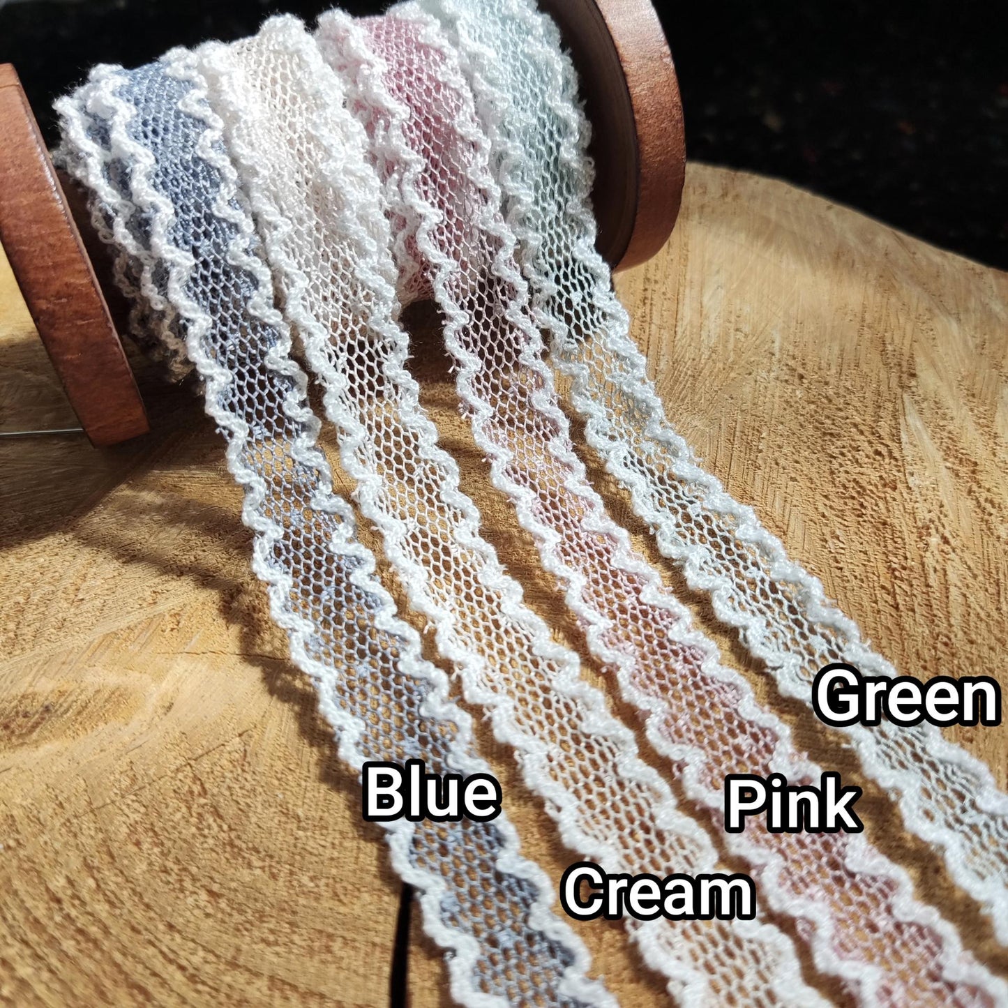 1.5cm Width Pastel Dotted Mesh Ribbon with Double Scallop Edges- Soft Spotty Trim for Doll Clothes, Hairbow, Dressmaking