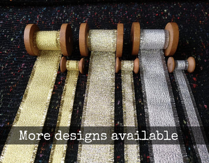 16mm Frayed Edge Lurex Ribbon- Double Sided Metallic Ribbon in Gold or Silver- Luxury Sparkly Gift Wrap for Christmas, Halloween, Birthdays