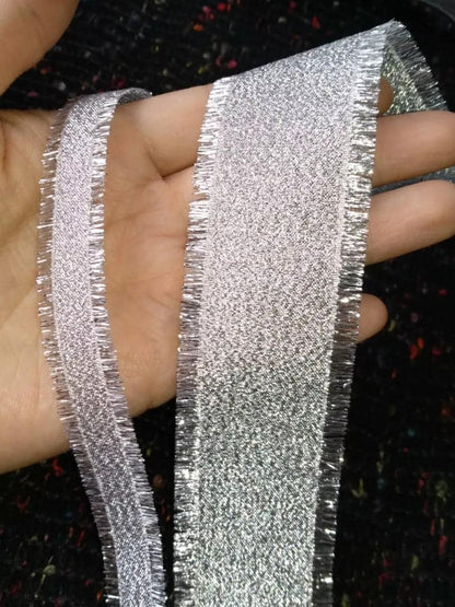 16mm Frayed Edge Lurex Ribbon- Double Sided Metallic Ribbon in Gold or Silver- Luxury Sparkly Gift Wrap for Christmas, Halloween, Birthdays