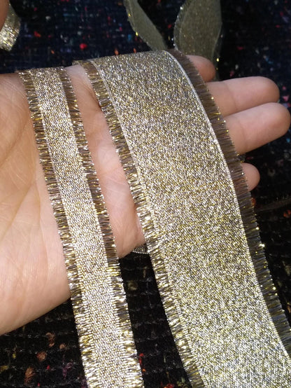 16mm Frayed Edge Lurex Ribbon- Double Sided Metallic Ribbon in Gold or Silver- Luxury Sparkly Gift Wrap for Christmas, Halloween, Birthdays